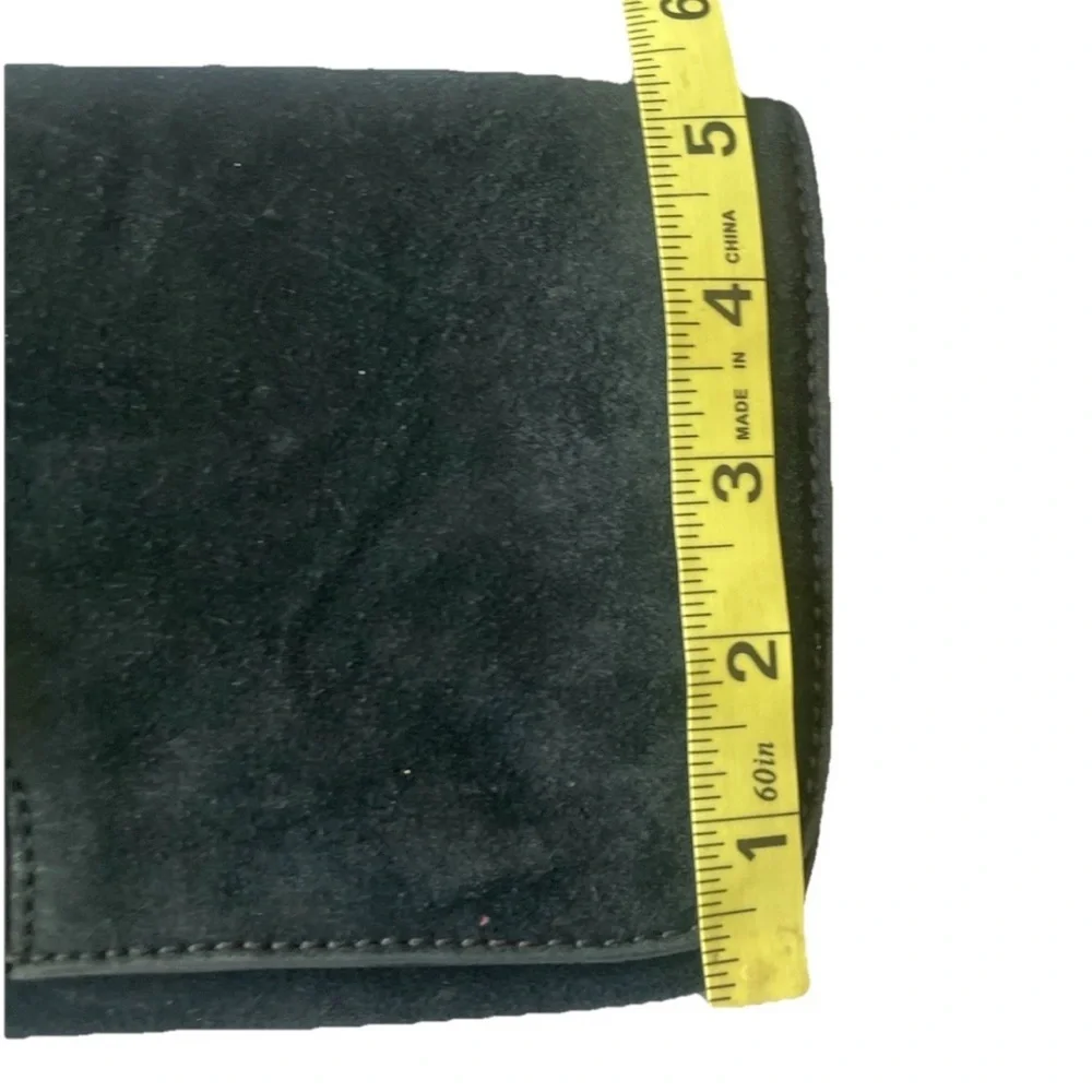 Talbots Black Genuine Suede Horsebit Clutch Handbag Purse Gold Clasp Classic Bag